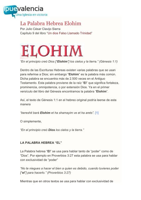La Palabra Hebrea Elohim - IPUE Valencia